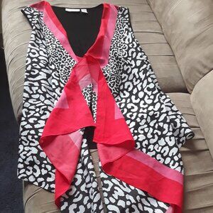 Chico's Blk & White Animal Print and Red & Pink Ruffle Front Scarf Size 3 42L